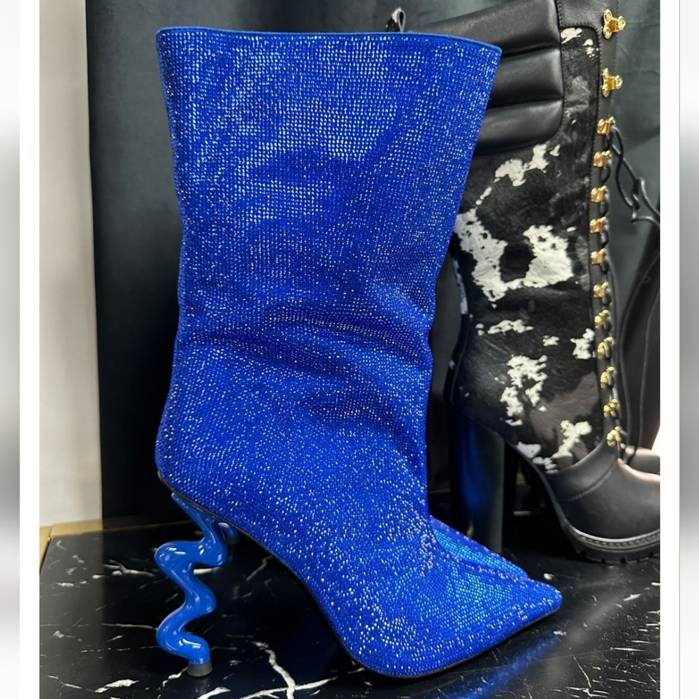 Blue Ankle Boots with Unique Heel